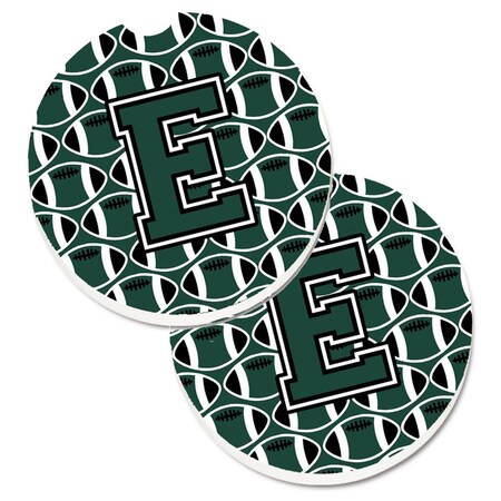 Carolines Treasures Letter E Football Green and White Set of 2 Cup Holder Car Coaster CJ1071-ECARC